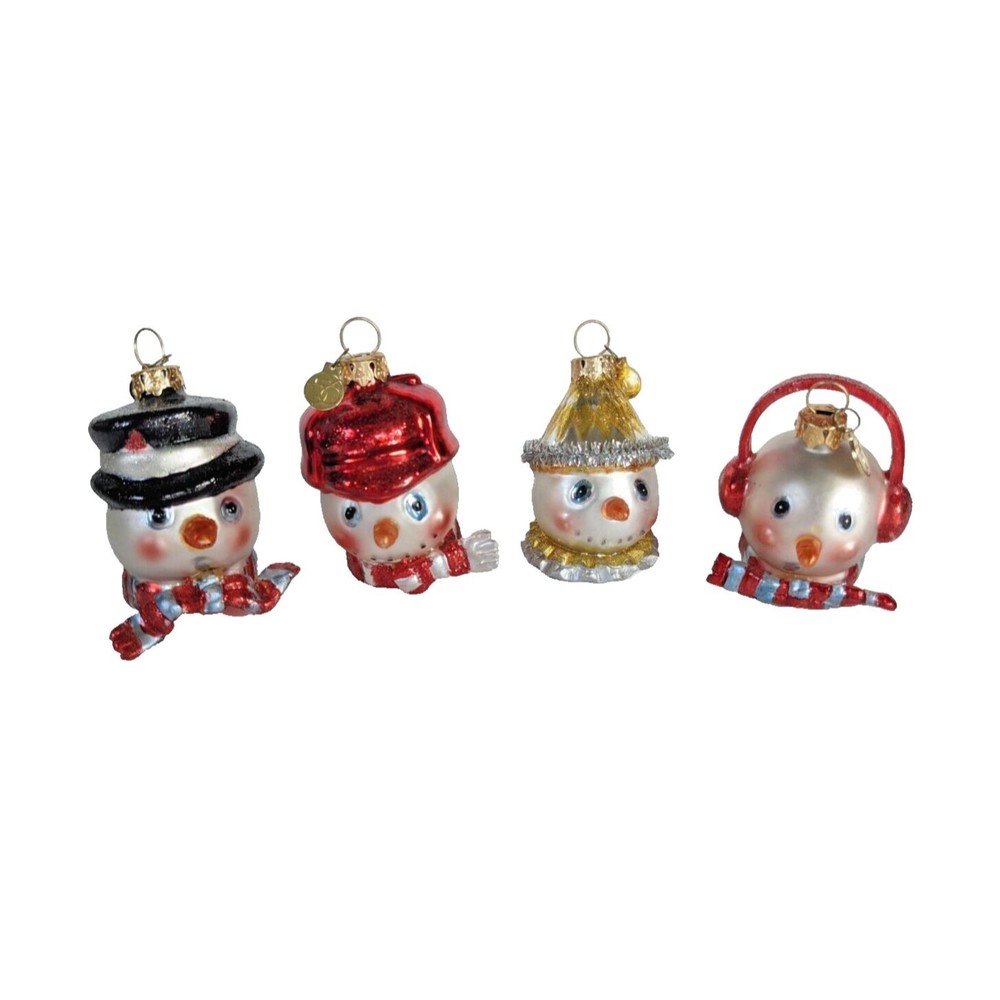 Vintage Department 56 Blown Glass Snowman Heads Christmas Ornaments Set 4‎ CUTE